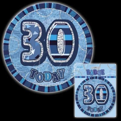 30th Birthday Blue Glitz Badge 6