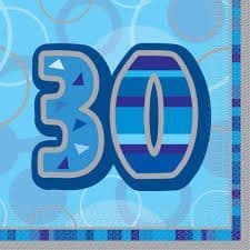 30th Glitz Blue Happy Birthday Serviettes