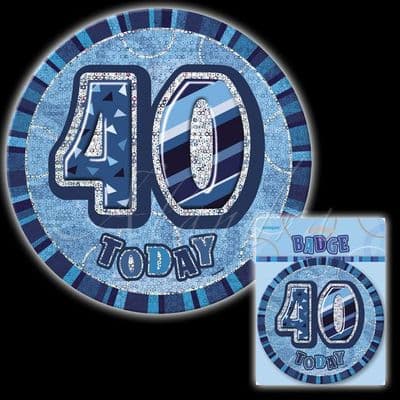 40th Birthday Blue Glitz Badge 6