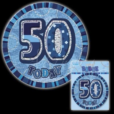 50th Birthday Blue Glitz Badge 6