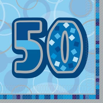 50th Glitz Blue Happy Birthday Serviettes