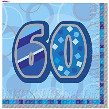 60th Glitz Blue Happy Birthday Serviettes