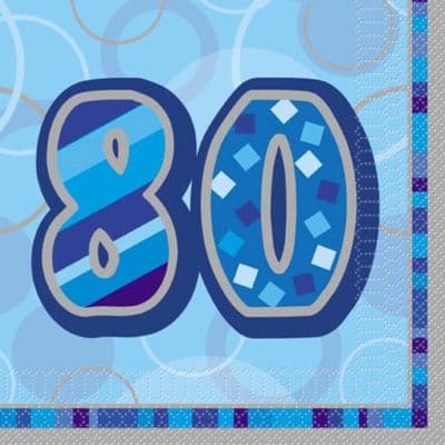 80th Glitz Blue Happy Birthday Serviettes
