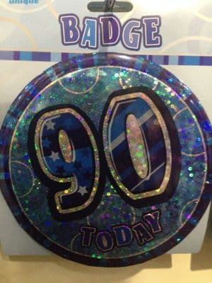 90th Birthday Blue Glitz Badge 6