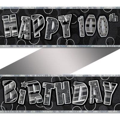 Birthday Glitz Range Black Long Banners 100th