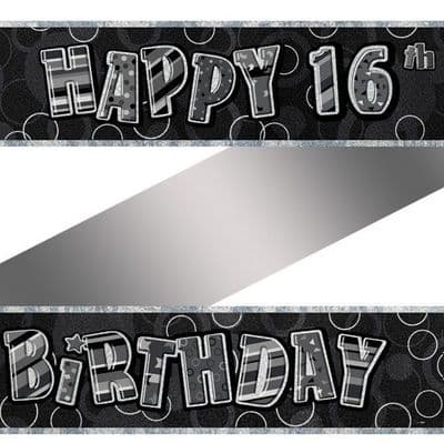Birthday Glitz Range Black Long Banners 16th