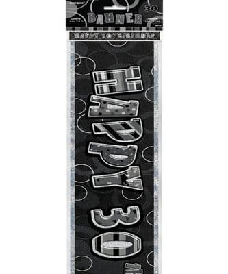 Birthday Glitz Range Black Long Banners 30th