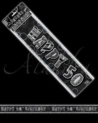 Birthday Glitz Range Black Long Banners 50th