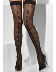 Black Fishnet Hold Ups with Bows on Seams *