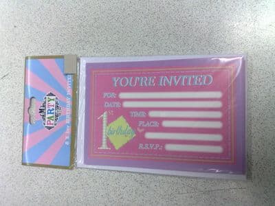 Girls 1st Birthday Invitations x 8