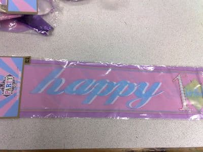 Girls 1st Birthday Long Banner