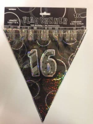 Glitz Black 16th Bunting Banners
