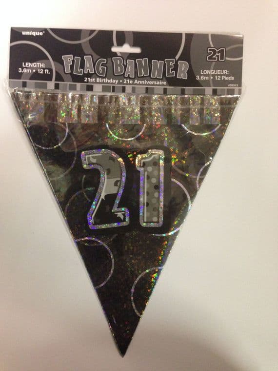 Glitz Black 21st Bunting Banners