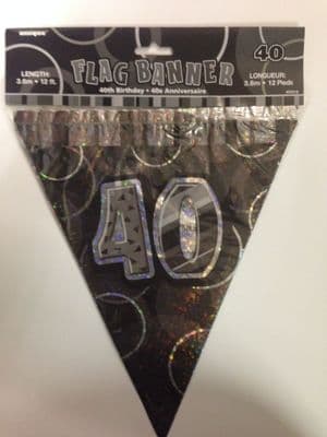 Glitz Black 40th Bunting Banners