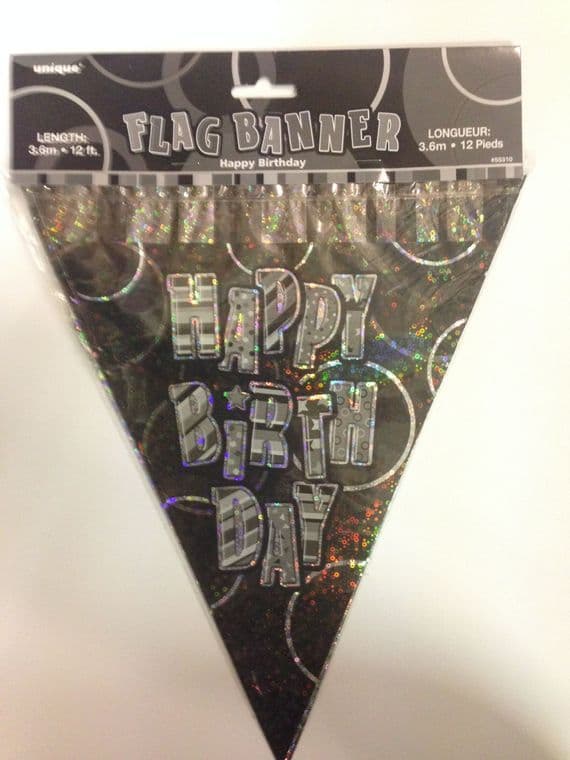 Glitz Black Happy Birthday Bunting Banners