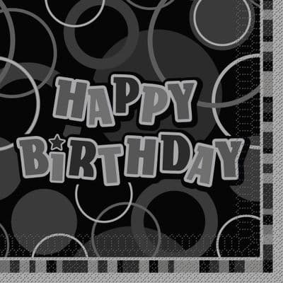 Glitz Black Happy Birthday Serviettes