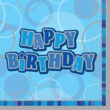 Glitz Blue Happy Birthday Serviettes