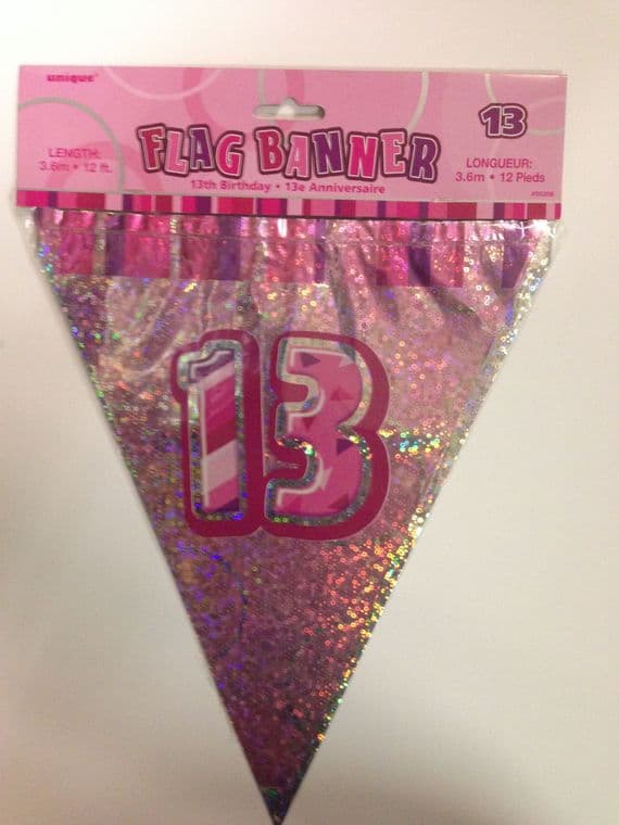 Glitz Pink 13th Bunting Banners