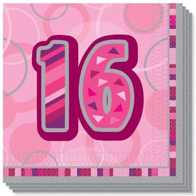 Glitz Pink 16th Happy Birthday Serviettes