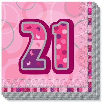 Glitz Pink 21st Happy Birthday Serviettes