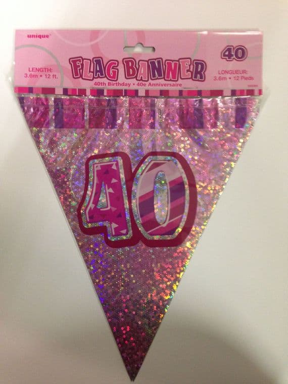 Glitz Pink 40th Bunting Banners