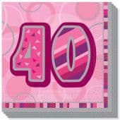 Glitz Pink 40th Happy Birthday Serviettes
