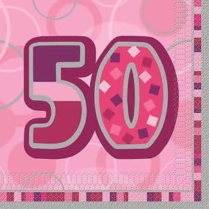 Glitz Pink 50th Happy Birthday Serviettes