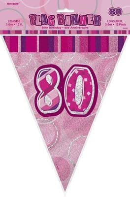 Glitz Pink 80th Bunting Banners