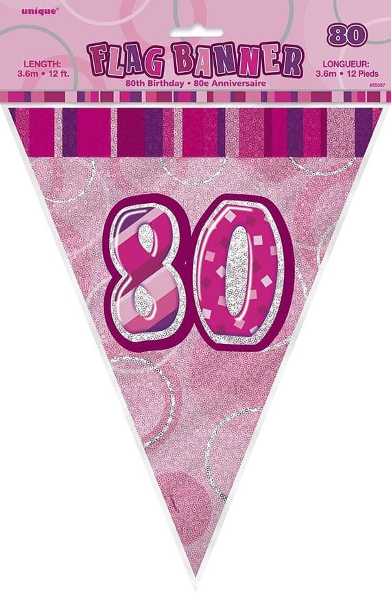 Glitz Pink 80th Bunting Banners