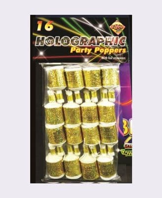 Gold Holographic Party Poppers x 20