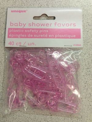 Pink Baby Shower Plastic Safety Pins