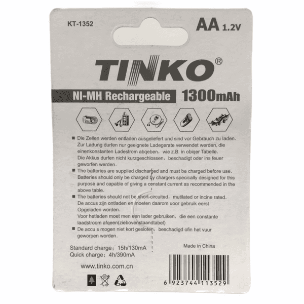 AA 1300mAh Rechargeable Batteries - Tinko