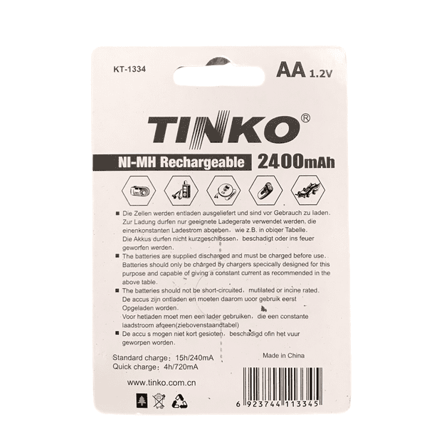 AA 2400mAh Rechargeable Batteries - Tinko