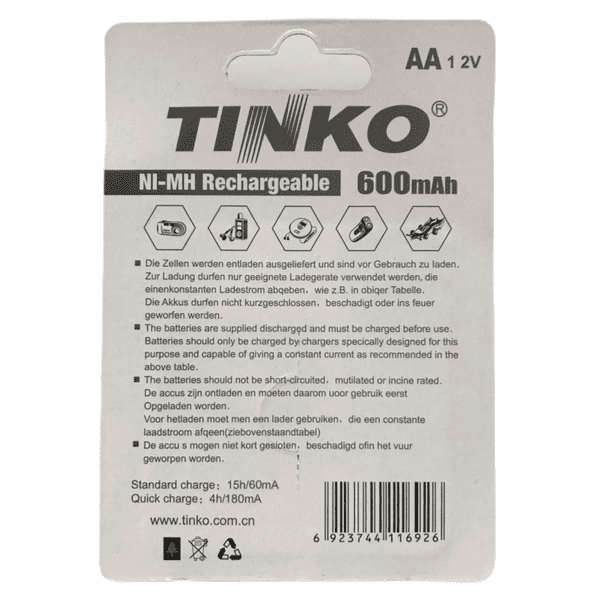 AA 600mAh Rechargeable Batteries - Tinko