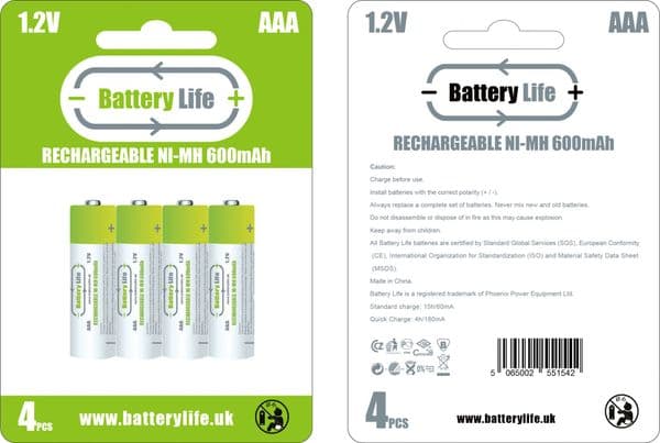 AAA 600mAh Rechargeable Batteries - Battery Life