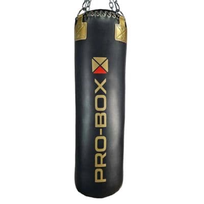 Pro-Box 'Champ' Leather Hybrid 4ft Punch Bag Black/Gold + Chain