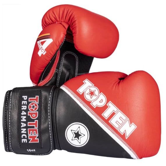 Top Ten 4Select Leather Boxing Gloves Red/Black 10oz | WAKO Approved | Reflex UK