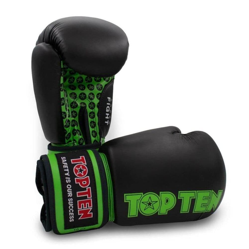 Top Ten Fight Boxing Gloves Black/Green 10oz Boxing Gloves Reflex UK