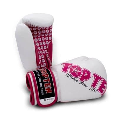 TOP TEN Women's Boxing Gloves White/Pink 10oz