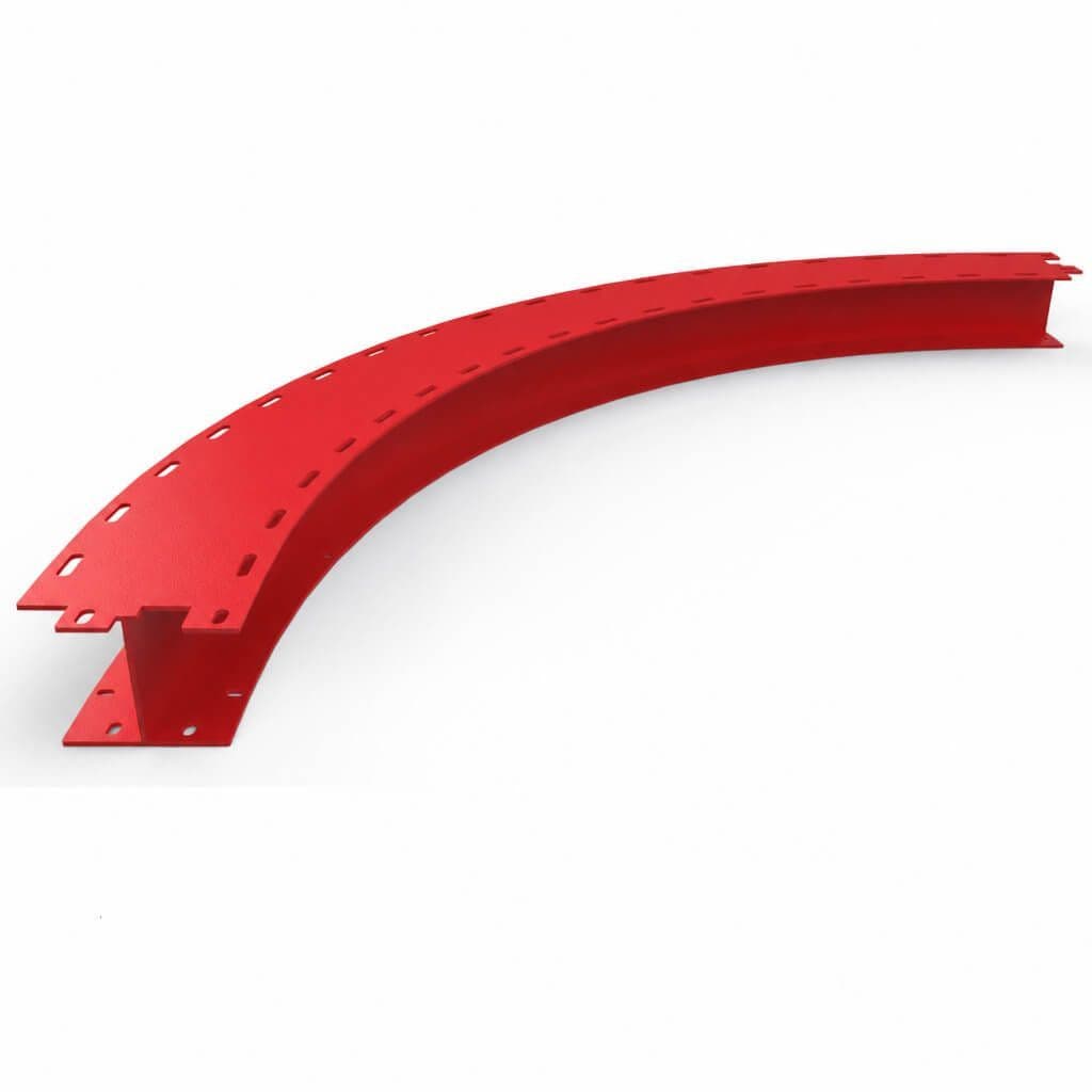 Image of curved punch bag roller mount track in customised red colour.