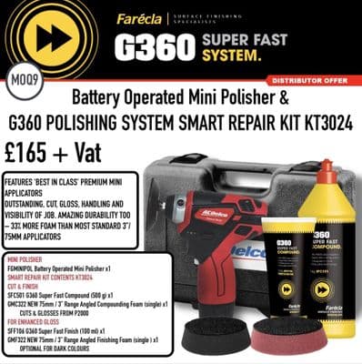 Farecla Battery Operated Mini Polisher & G360 POLISHING SYSTEM SMART REPAIR KIT KT3024