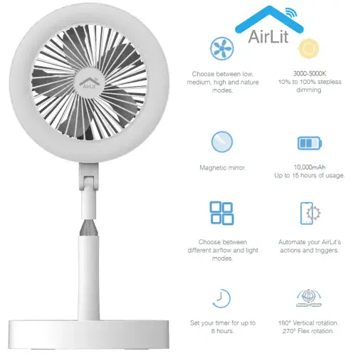 3-in-1 Portable Smart Make Up Mirror, Fan & Light