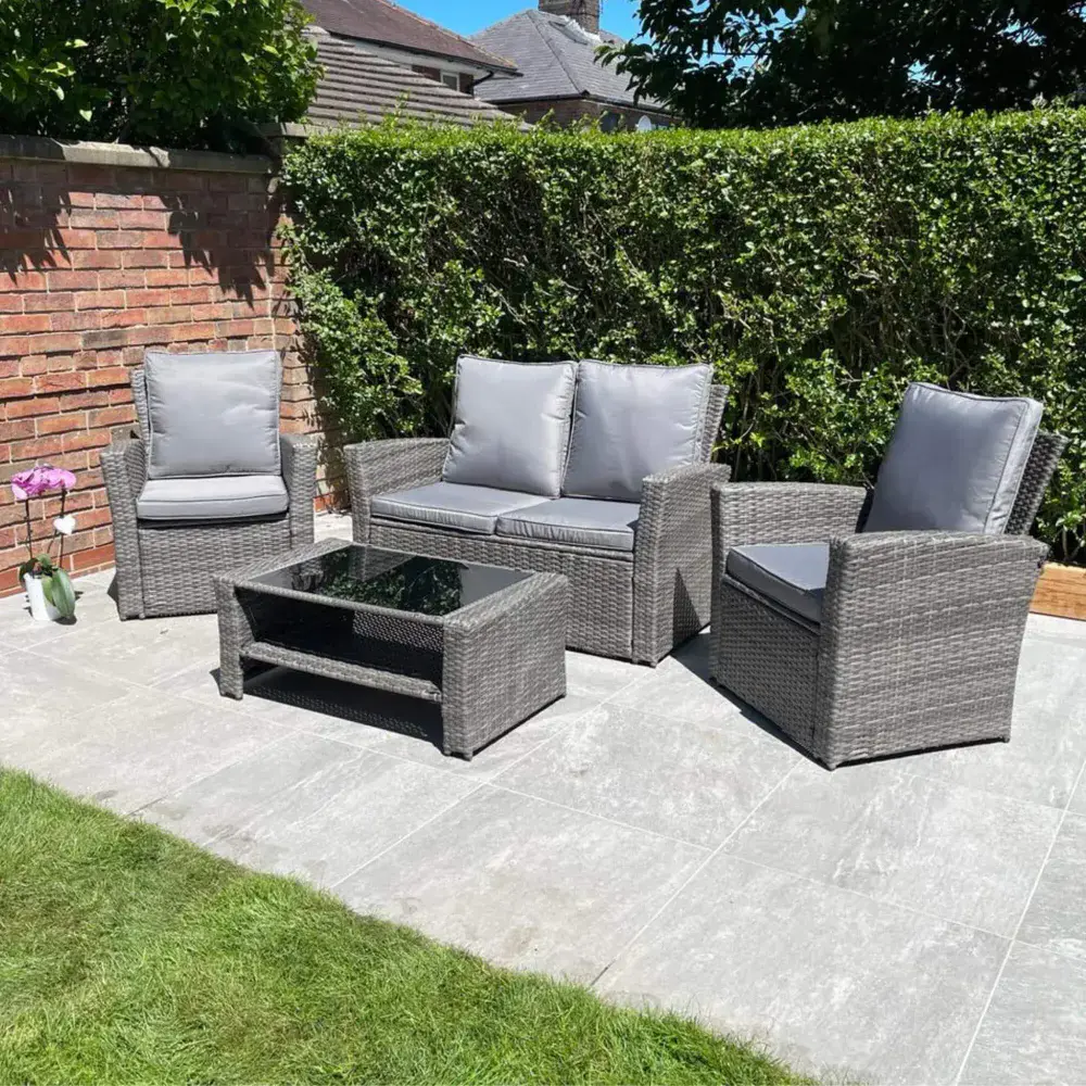 4 Piece Rattan Bistro Patio Outdoor Garden Furniture Set Grey with Grey