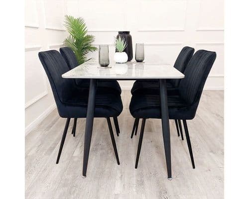 Batam Black Dining Table with Sintered Stone Top & 4 Chairs Set