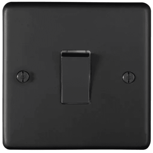 Eurolite 1 Gang 10A 2 Way Switch Round Edge Matt Black Plate Black Nickel Rocker