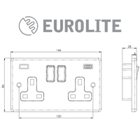Eurolite 2 Gang Switched Socket with 2x USB: Polished Chrome Enhance Range White Trim