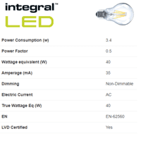 Integral LED 3.4W Omni Filament GLS Bulb 2700K Non Dimmable: 2 Pack