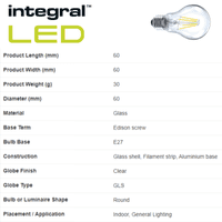 Integral LED 3.4W Omni Filament GLS Bulb 2700K Non Dimmable: 2 Pack