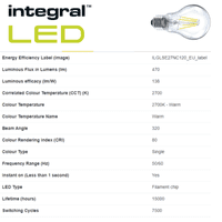 Integral LED 3.4W Omni Filament GLS Bulb 2700K Non Dimmable: 2 Pack