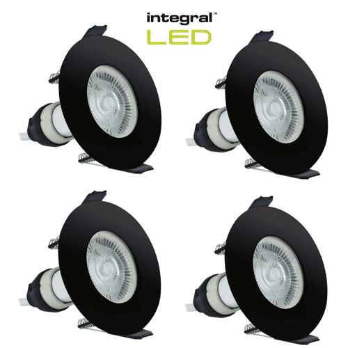 Integral LED Fire Rated Downlights Ceiling Spotlights: Black: 4 Pack